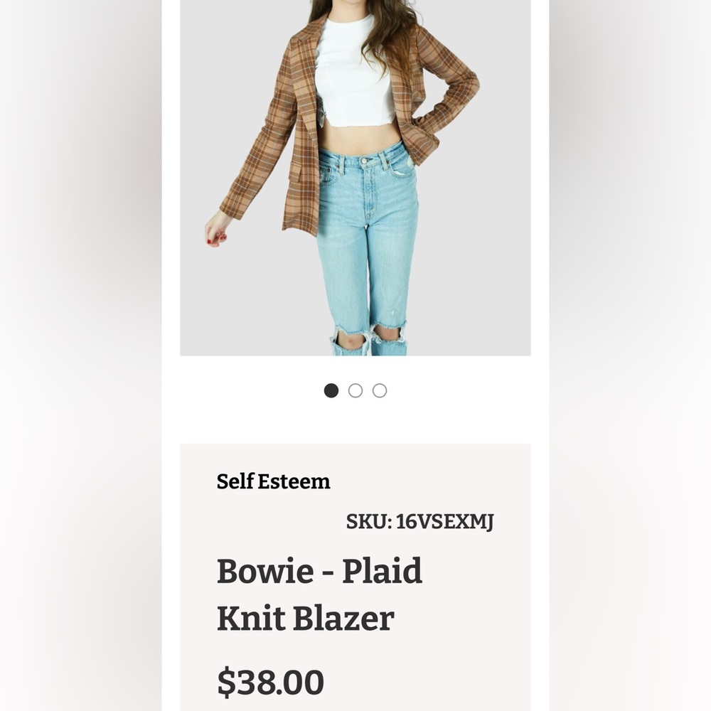 Self Esteem Plaid Notched Lapel Knit Jackets & Blazers - Picture 4 of 5